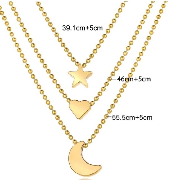 Gold Multilayer Pendant Necklace Moon Star Heart Celestial Goddess Boho Bohemian - Picture 6 of 7